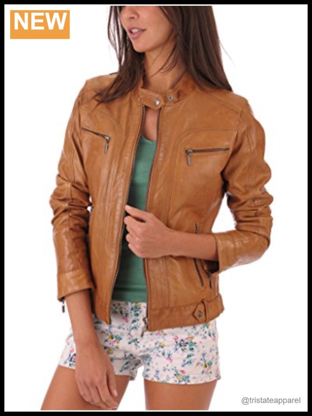 Women's Genuine Lambskin Leather Moto Biker Jacket Satin Lining